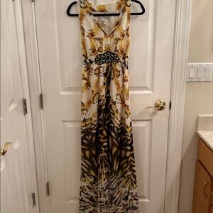 Ice Maxi Dress with Yellow and Brown Pattern